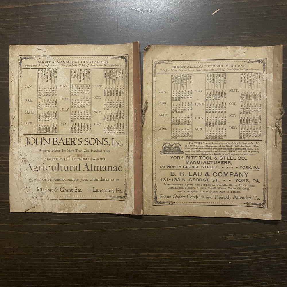 9 Antique Agricultural Almanacs 1920-1922 1924-1929 John Baer's Sons Lancaster - Picture 16 of 16